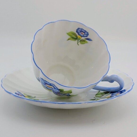 Vintage Shelley Morning Glory Fine Bone China Tea Cup & Saucer Set Ludlow Shape - Picture 4 of 10